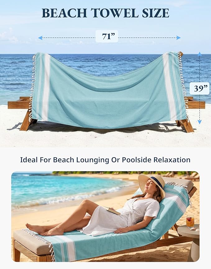 LANE LINEN Oversized Beach Towel - Beach Towels 4 Pack, Pre-Washed Pool Towel, Extra Large Beach Towel, Quick Dry & Sand Free, Lightweight Travel Towel, 39"x71" - Aqua