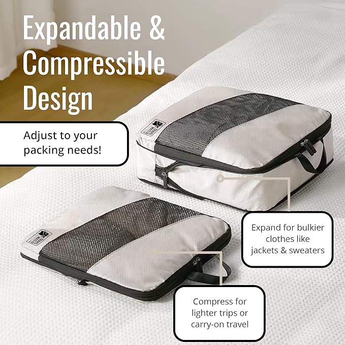 Compression Packing Cubes for Travel – 6-Piece Luggage Organizer Set with Double Zipper Compression, Shoe Bag, Laundry Pouch & Toiletry Bag – Lightweight Carry-On & Suitcase Organizers