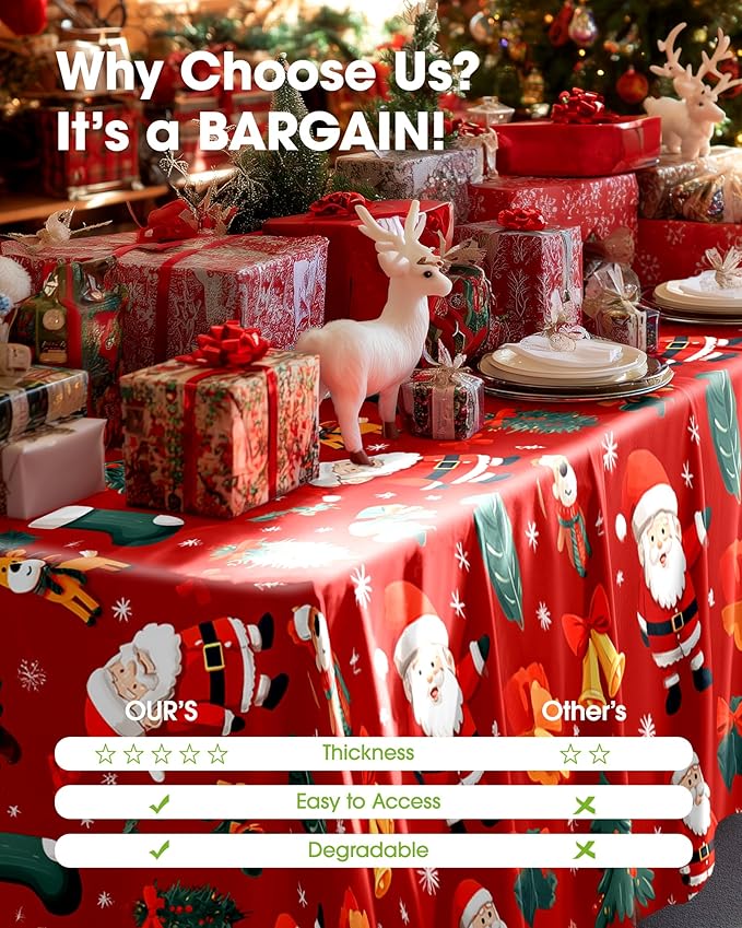 Pureegg Plastic Table Cloth Disposable 10 Pack, 54 x 108 Inch Table Cloths for Parties, Decorative Tablecloths for Rectangle Tables, Christmas Tablecloth Plastic, Leakproof & Sturdy, Christmas Red