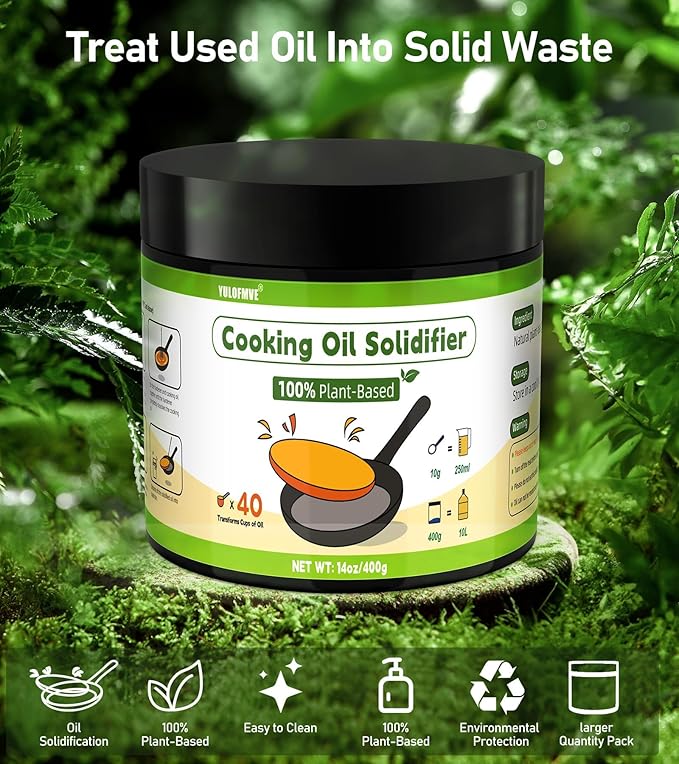 Cooking Oil Solidifier, Solidifies Up to 40 Cups from Mess, 100% Plant-Based Used Oil Solidifying Powder, Grease Hardener Disposal for Kitchen
