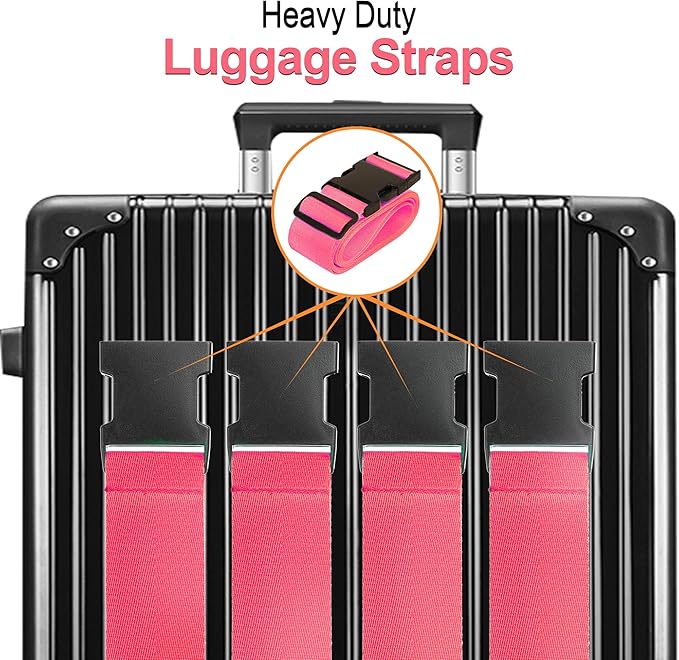 Luggage Straps for Suitcases TSA Approved Travel Belt 8 Pack by Chelmon (Rose Red)