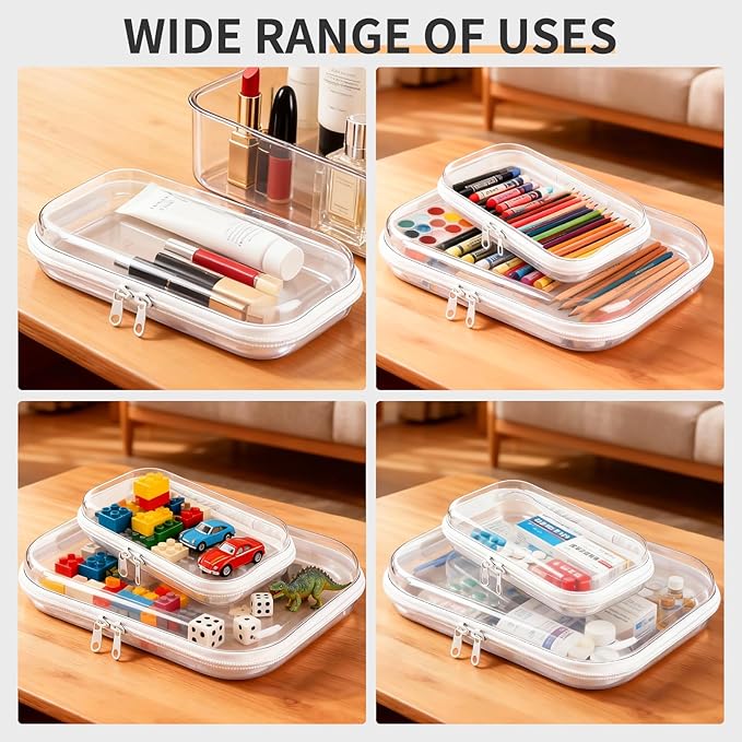 2PCS Clear Electronics Organizer Travel Case, Waterproof Tech Pouch, Cable Storage with 8 Wire Ties, Travel Portable Hard Shell Zipper Cases for Cord, Phone, Airpods, Mouse, Medium & Small