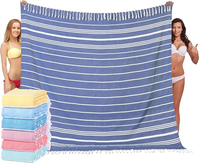 Giant Turkish Beach Towel Blanket 85x75 Cotton XXL Extra Large Oversided Bath Pool Blankets XL Huge Bed Sand Free Throw Towels Picnic Outdoor Big Quilt Necessities Cloud Gifts for Adult Blue