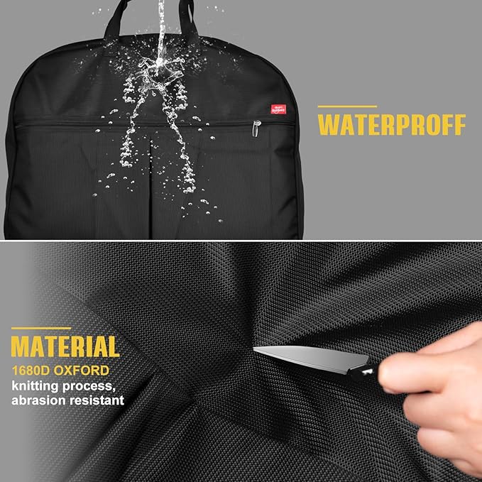 SLEEPING LAMB Heavy Duty Garment Bag for Travel, 43'' Waterproof Suit Bag for Men Travel and Foldable Carry On Garment Bag for Hanging Clothes with Large Pocket in Business Trip, Black