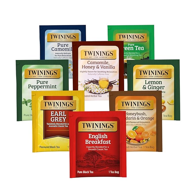 Twinings 48 Tea Bags Herbal Variety Pack – 8 Flavors Individually Wrapped, Mix of Black, Green, and Herbal Teas, Perfect Tea for Any Occasion