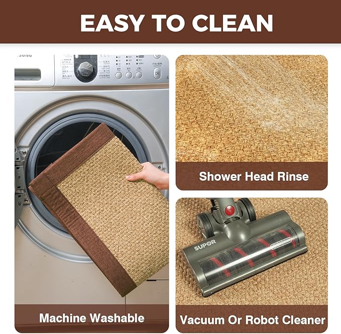 YDKGL Anti Fatigue Kitchen Rugs Mat Non Slip Washable, 0.4" Thick Soft Cushioned Absorbent Kitchen Mats for Floor, Jute-Like Woven Laundry Standing Mats Sink Mat, Easy Clean Care, Brown 17"x30"