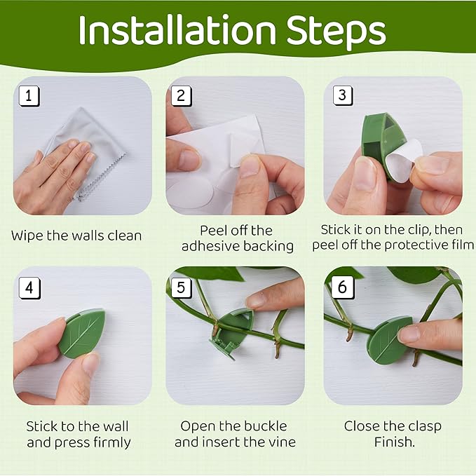 30/60/100PCS Plant Climbing Wall Fixture Clips,Invisible Wall Plant Vines Fixing Clips,Self-Adhesive Vine Support Holder for Climbing Plants. (30, Green-Leaf Shaped)