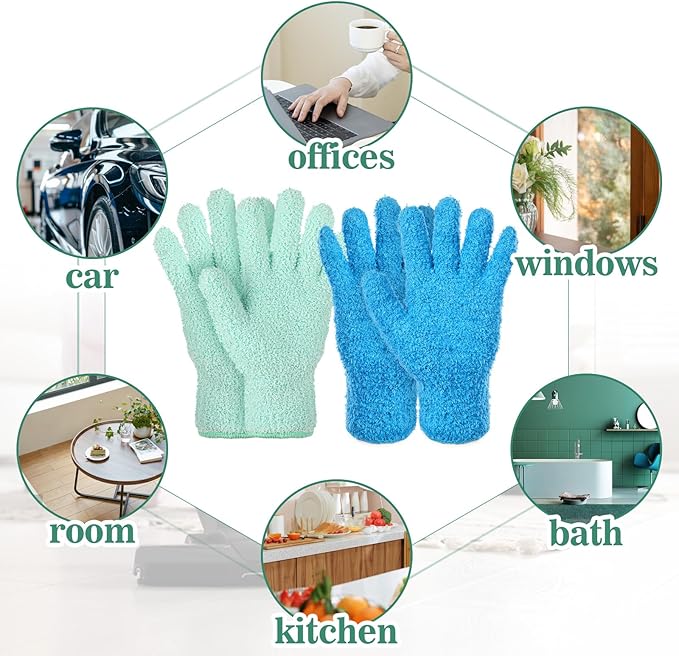 2 Pairs Microfiber Dusting Gloves, Reusable Plant Dusting Gloves Washable Mittens Cleaning Glove Microfiber Dusters for House Furniture Blinds Kitchen Plants(Blue, Royal Blue)