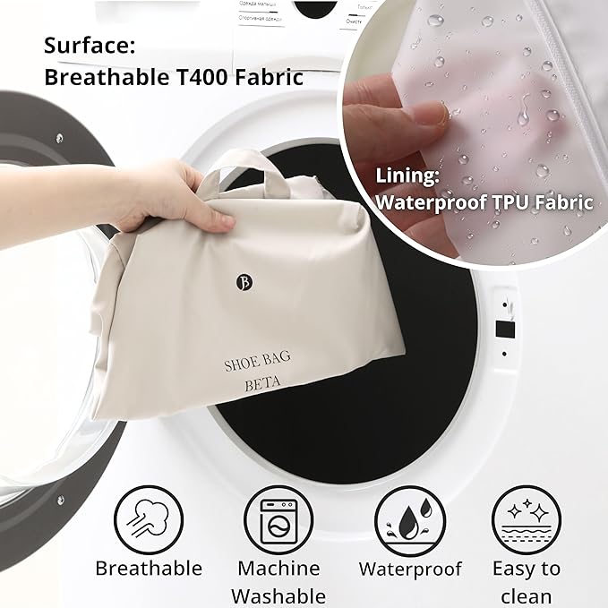 tianzong Shoe Bags for Travel, Water-resistant Shoe Storage Organizer with Zipper for Men and Women (Beige, T400-Beta)