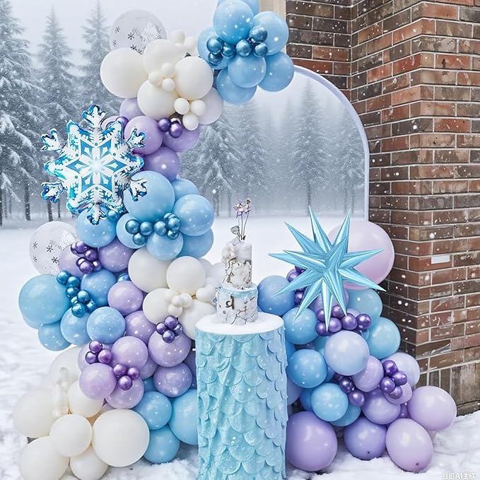 Blue Purple Snowflake Balloons, Pearl Light Blue Purple Metallic Clear Latex Balloons for Girls Princess Snow Winter Wonderland Christmas Baby It's Cold Outside Baby Shower Birthday Party Decorations
