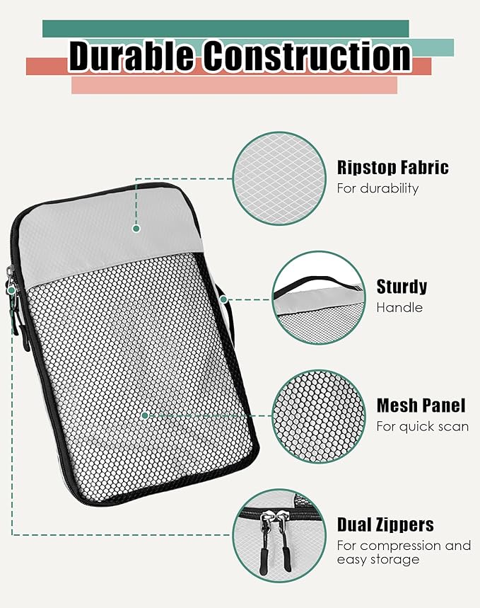 4-Piece Packing Cubes Travel Accessories Set for Suitcases - Luggage Organizer Bags with Double Zipper - Mesh Top - Small/Medium/Large/Slim - Beige