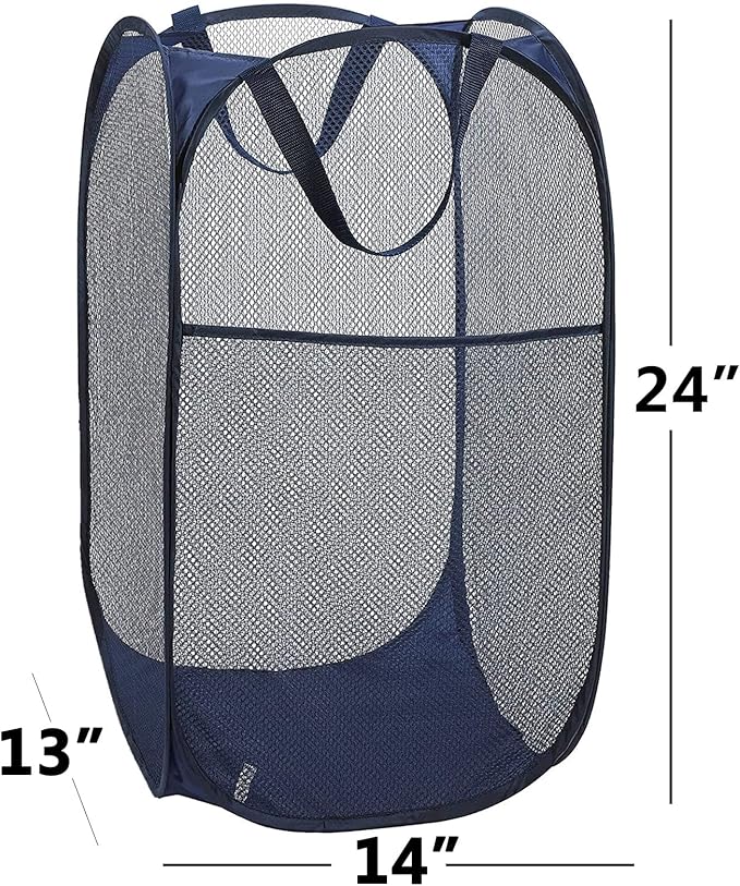 2 Pack Foldable Mesh Popup Laundry Hamper,Laundry Basket Easy to Open and Fold for Dorm,Travel, College Dorms, and More (Black and blue)…