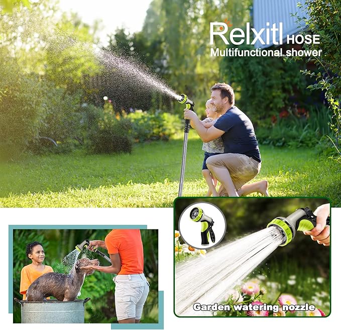 50FT Metal Garden Hose - Stainless Steel, Heavy Duty, Flexible & Lightweight, Never Kink and Tangle, with 10-Function Nozzle, Pressure Resistant for Outdoor Use (Yellow)