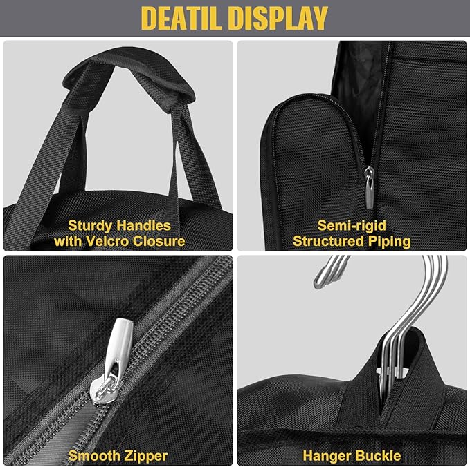 SLEEPING LAMB Heavy Duty Garment Bag for Travel, 43'' Waterproof Suit Bag for Men Travel and Foldable Carry On Garment Bag for Hanging Clothes with Large Pocket in Business Trip, Black