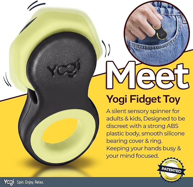Yogi Fidget Toy – Silent Sensory Spinner for Adults & Kids – Stress Relief Fidgets for ADHD, Anxiety – Fidget Toys for Adults – Includes 5 Finger-Fit Rings – Work, School & Travel – Moonlight