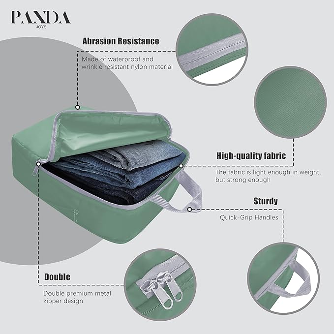 4 Set Compression Packing Cubes Travel - Travel Accessories Expandable Packing Organizers for Carry On - Essentials Luggage Bags - Green