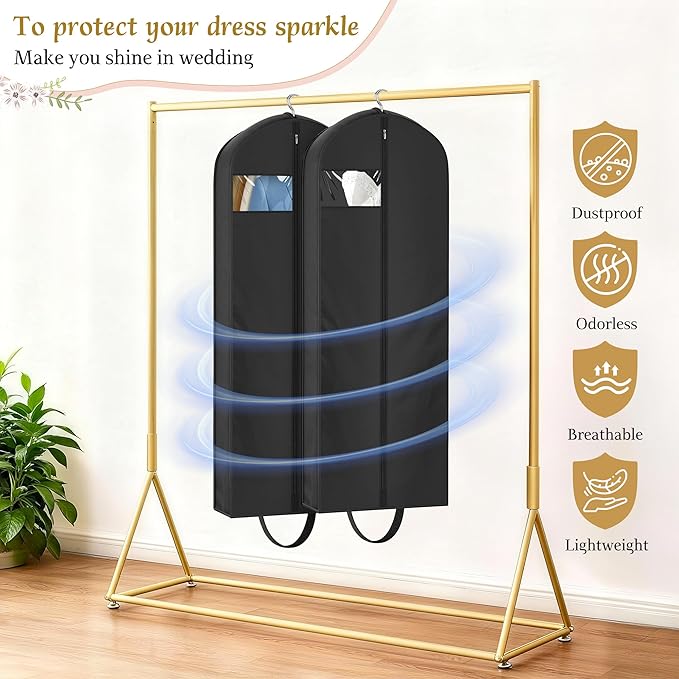 KEETDY 65" Wedding Dress Garment Bag for Travel with 4" Gusseted Long Hanging Dress Bags for Gowns for Women Garment Cover Clothes Storage for Closet, Black