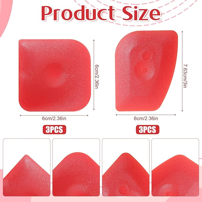 6PCS Plastic Pan Scraper Tool, Red Kitchen Scrapers for Cast Iron, Food Scrapers Tool Pan Cleaning, Food Scraper for Grease and Burnt Residue