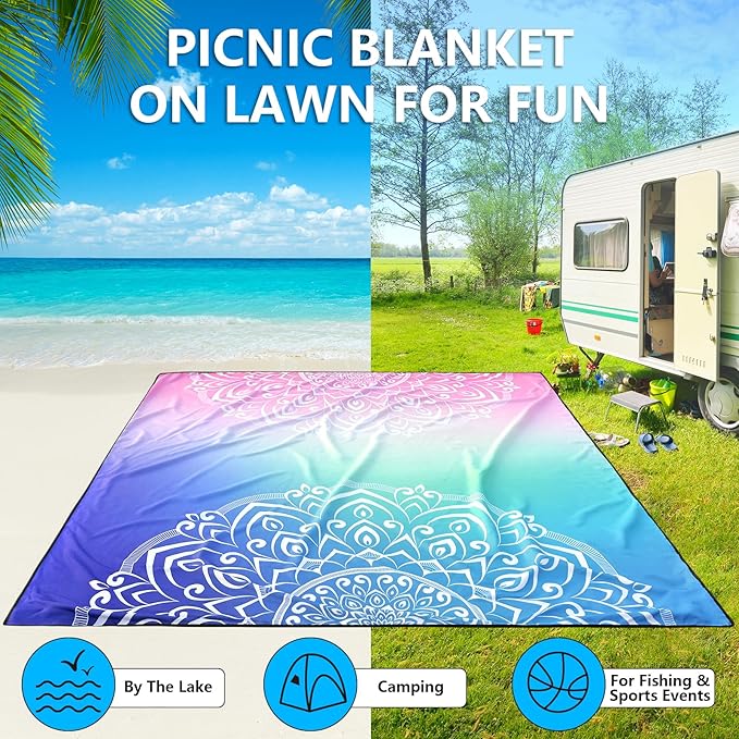 Beach Blanket Waterproof Sandproof Extra Large Beach Mat 79" X 83"/120"x108" for 1-8 Adults Quick Drying Durable Outdoor Picnic Mat for Beach Travel Camping Hiking