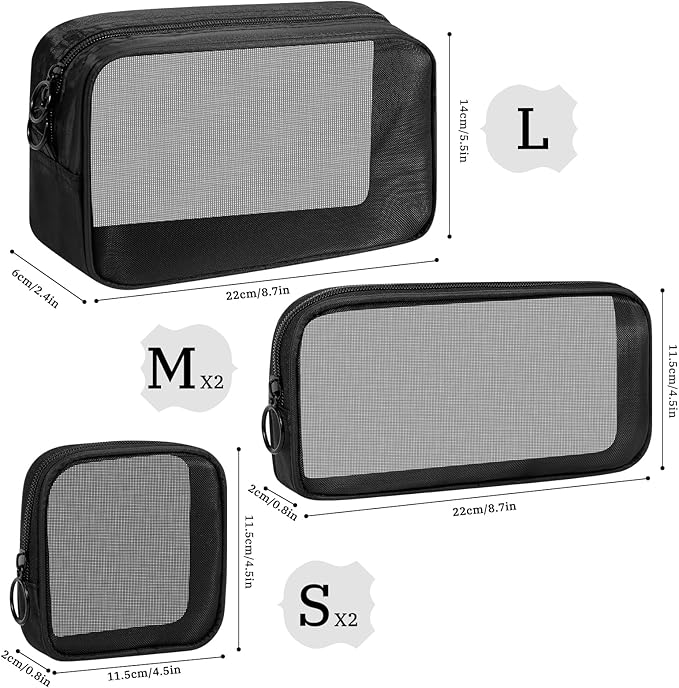 5 Pieces Mini Zipper Nylon Mesh Pouch, Mesh Cosmetic Bags Makeup Bags, Multipurpose Travel Toiletry Bags for Office Supplies and Travel Accessories (Green, Assorted Sizes)