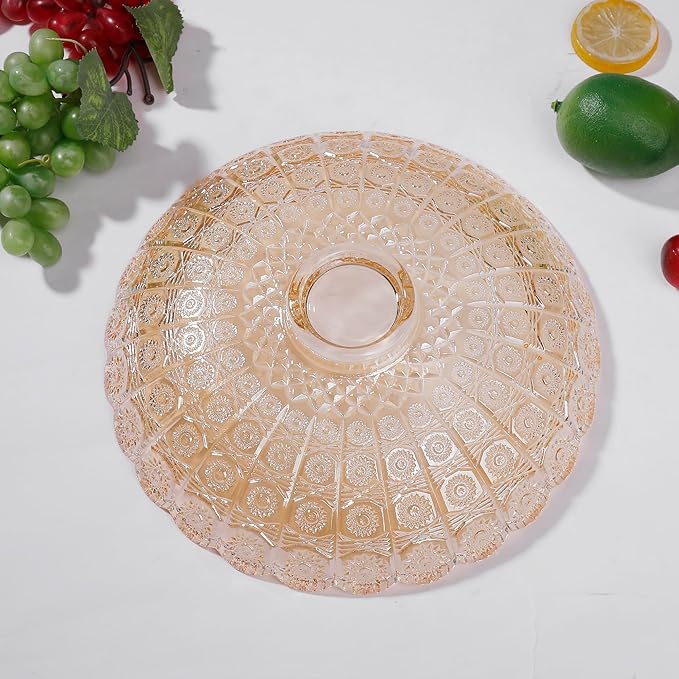 Unique Gold Flower-Shaped Crystal Glass Decorative Footed Bowl - 10.6 inch Diameter, Tabletop Fruit Plate, Dessert Plate, Cake Plate, Candy Tray, Wedding Home Decor.