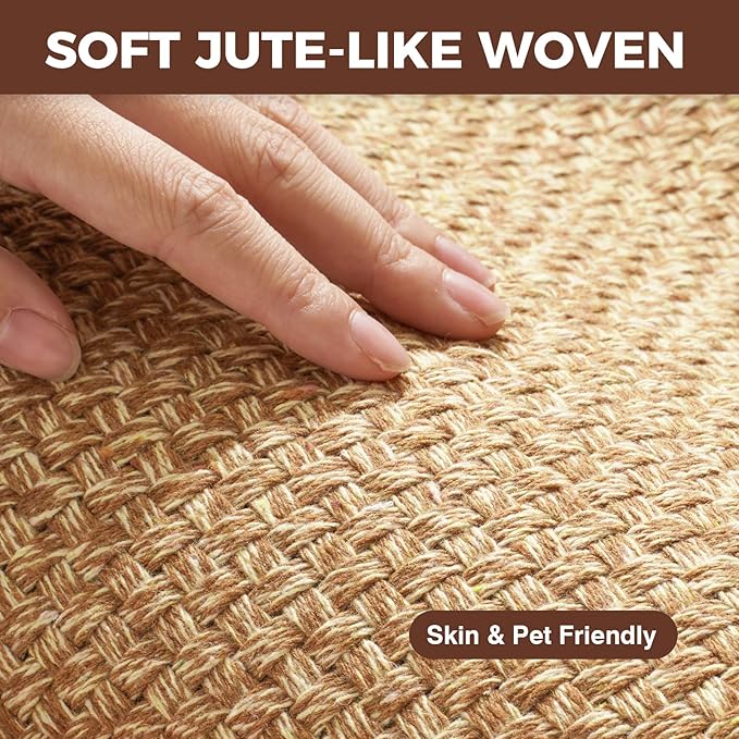 YDKGL Anti Fatigue Kitchen Rugs Mat Non Slip Washable, 0.4" Thick Soft Cushioned Absorbent Kitchen Mats for Floor, Jute-Like Woven Laundry Standing Mats Sink Mat, Easy Clean Care, Brown 17"x30"