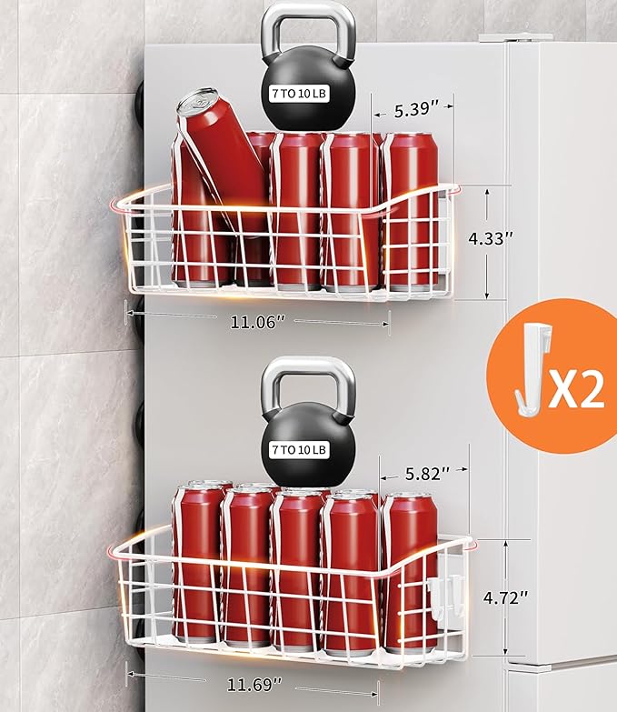 1-Pack Magnetic Spice Rack for Refrigerator, Versatile Magnetic Shelf Organizer with 1 Hooks for Kitchen Storage, Large Capacity Spice Rack for Fridge, Oven, or Cabinet - White