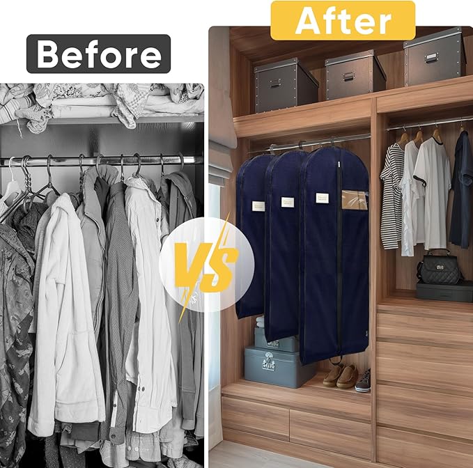 BALEINE 2PK Heavy Duty Garment Bag with Shoe Storage Travel Bag for Dresses, Suit, Coats Travel Essential (60", Blue)