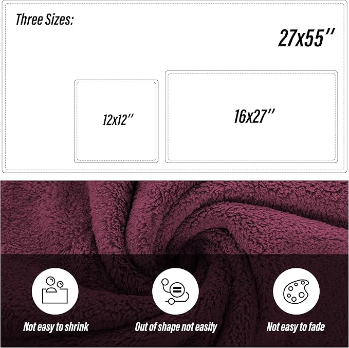 MOONQUEEN Ultra Soft Microfiber Coral Velvet Towel Set - Quick Drying, 2 Bath Towels, 2 Hand Towels, 2 Washcloths - Burgundy, 6 Pcs