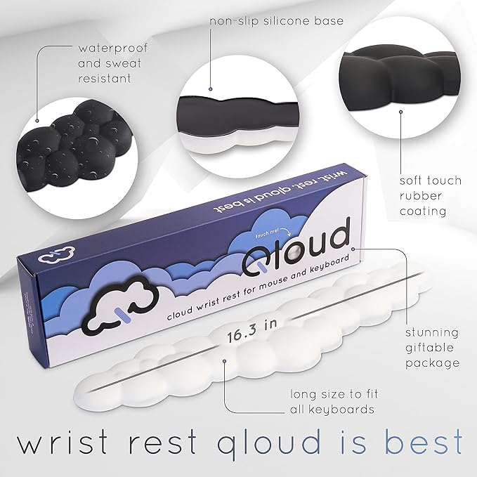 Qloud Cloud Wrist Rest Keyboard Wrist Rest for Computer Keyboard Pad, Cloud Keyboard Wrist Rest, Wrist Pad for Keyboard, Memory Foam, Non-Slip Base, Comes with Mouse Pad - Beige