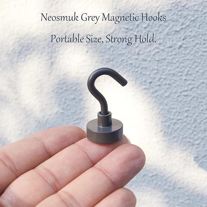 Neosmuk Magnetic Hooks, Heavy Duty 30lb+ Strong Magnet Hook for Cruise Cabins, Cruise Ship Essentials for Hanging, Metal Wall Refrigerator Hangers (Grey, 15 Pack)