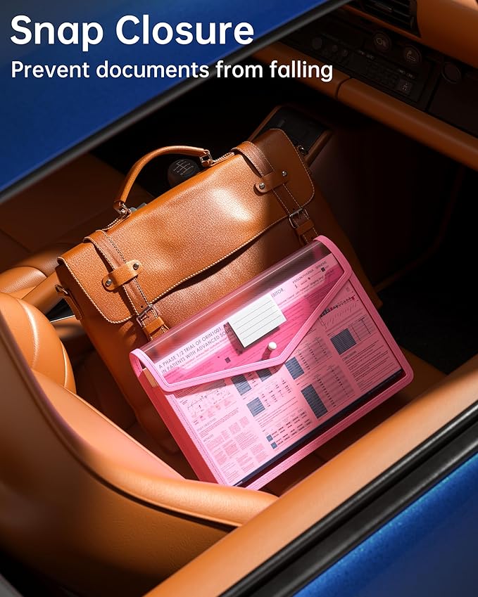 7 Pack Plastic Expanding File Folder, Transparent Envelopes with Snap Closure, Fit Legal/B4 Size for School/Office/Home/Hospital, No Dividers, Large Capacity - 7 Colors