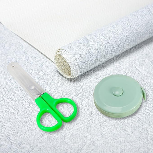 12X120 Inch Shelf Liner with Scissor & Tape Measure for Kitchen Cabinets, PVC Drawer Liner for Dresser Non-Slip Bathroom, Non-Adhesive Cabinet Liner Washable (White)