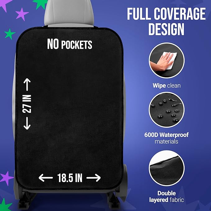 2 Pack Kick Mats Back Seat Protector - Backseat Car Organizer for Kids, Car Storage Organizer, Back Seat Cars Organizers, Cars Organizers Backs Seats, Travel Accessories, No Pockets