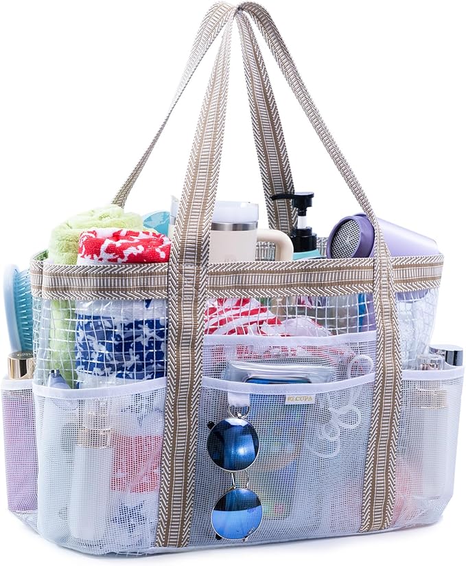 Large Mesh Shower Caddy – Portable Shower Tote with Waterproof Phone Pouch – Quick Dry Shower Bag with Separate Dry & Wet Zones for College Dorm, Gym, Beach Tote, Camping, Travel Essentials