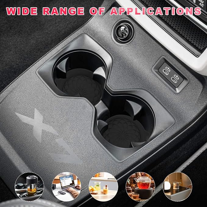 4 PCS Car Cup Holder Coasters, 2.75 Inch Anti-Slip Insert Silicone Car Coaster Drink Mat, Shockproof Universal Auto Cup Coasters for Most Vehicles, Car Interior Accessories (Black)