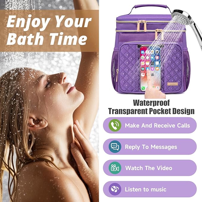 Large Toiletry Bag for Women Men, Bathroom Bag, Water Resistant Shower Bag, Makeup Bag, Portable Shower Caddy for College Dorm, Hanging Travel Toiletry Bag with Transparent Waterproof Phone Pocket