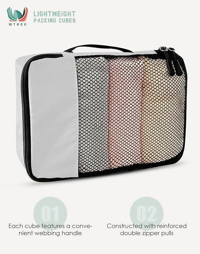 4-Piece Packing Cubes Travel Accessories Set for Suitcases - Luggage Organizer Bags with Double Zipper - Mesh Top - Small - Beige