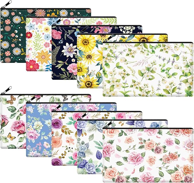 Reginary 20 Pcs Flower Cosmetic Bag Bulk for Women Floral Makeup Bags Gifts Roomy Flower Makeup Bags with Zipper Toiletry Bag Pouch Travel Accessory Organizer Gifts, 7 x 4.3 Inches