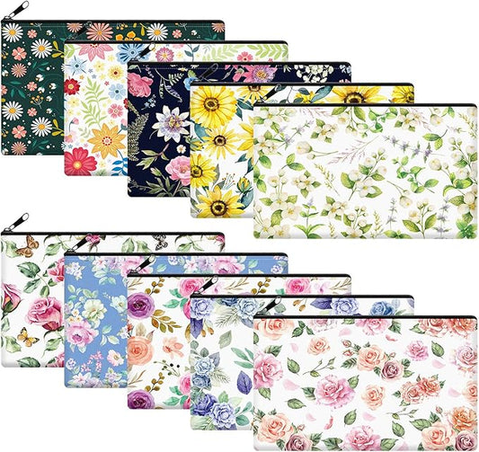 Reginary 20 Pcs Flower Cosmetic Bag Bulk for Women Floral Makeup Bags Gifts Roomy Flower Makeup Bags with Zipper Toiletry Bag Pouch Travel Accessory Organizer Gifts, 7 x 4.3 Inches