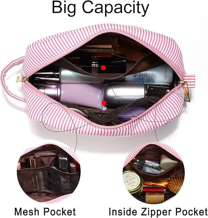 YOOLIFE Christmas Gifts for Women Teen Girls - Initial Makeup Bag Cosmetic Bag Toiletry Pouch, Personalized Birthday Gifts for Women Girls Mom Daughter Sister Friends, Pink A