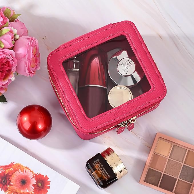 Aveniee Mini Clear Makeup Bag, Small Cosmetic Bags Travel Toiletry Pouch Organizer, TSA Approved Make up Case with Zipper, Car Bag for Essentials,Hotpink