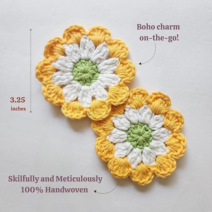 Cotton Car Coasters 2pc Car Cup Coasters Cute car Accessories for Women car Coaster for Cup Holders (Golden Daisy)
