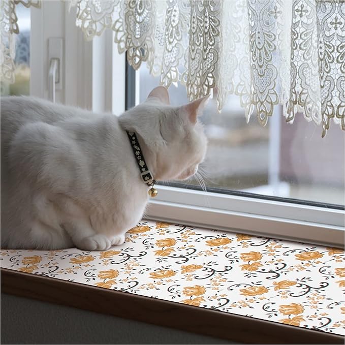 FIFTY FEET 12X120 Inch Shelf Liner for Kitchen Cabinets, PVC Drawer Liner for Dresser Non-Slip Bathroom, Non-Adhesive Cabinet Liner Washable (Yellow Floral)(8 Roll)