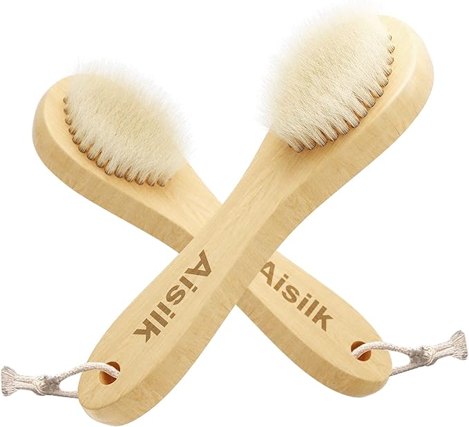 Wooden Facial Cleansing Brush Natural Bristles Wood Handle Wash Clean Exfoliate Scrub Cleaning Brushing Exfoliating Exfoliation Skin Care Face Cleanser Brushes 2 Pack Set