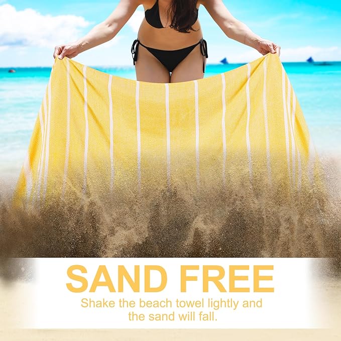 Genovega 6 Oversized Cotton Turkish Beach Bath Towel Set Bulk 74"x38" Extra Large Sand Free Quick Dry Swimming Camping Pool Clearance Towels Blanket Essentials Adult Multi YellowStripes