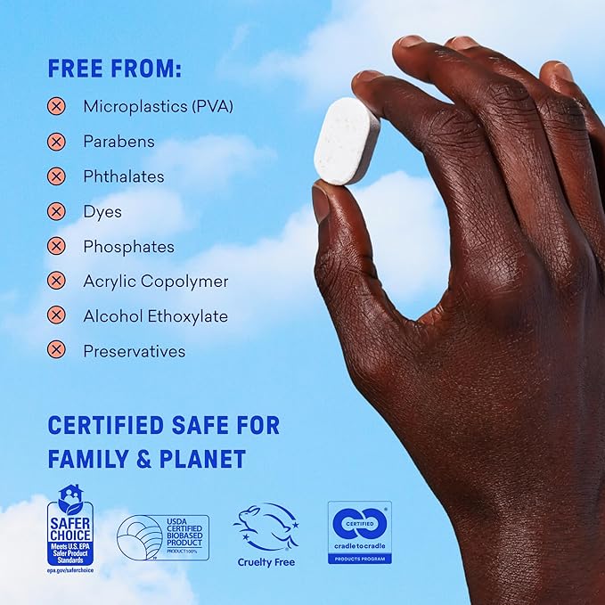 BLUELAND 100% Plastic-Free Dishwasher Detergent Tablets, Starter Set, 60 Count with tin, Free & Clear, Eco-Friendly Dishwashing Pods, Natural, USDA Certified biobased