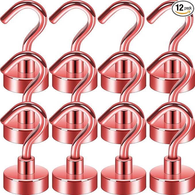 Neosmuk Magnetic Hooks, Heavy Duty 30lb+ Strong Magnet Hook for Cruise Cabins, Cruise Ship Essentials for Hanging, Metal Wall Refrigerator Hangers (Red, 12 Pack)