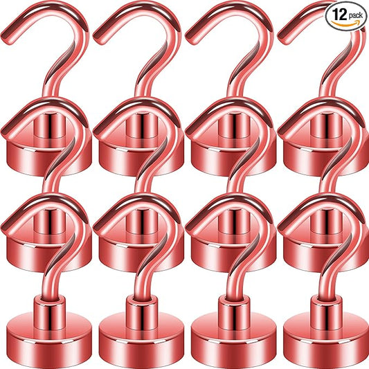 Neosmuk Magnetic Hooks, Heavy Duty 30lb+ Strong Magnet Hook for Cruise Cabins, Cruise Ship Essentials for Hanging, Metal Wall Refrigerator Hangers (Red, 12 Pack)