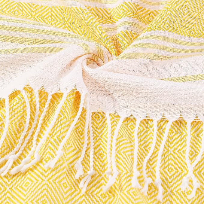 Genovega Oversized Cotton Turkish Beach Bath Towel Set 74"x38" Extra Large Sand Free Quick Dry Swim Camping Pool Clearance Towels Travel Blanket Adult Essentials Stripe Yellows